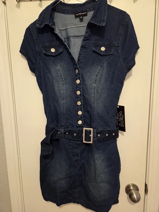 Fourteen Twelve Dark Wash Denim Dress - Navy Blue - Picture 3 of 5